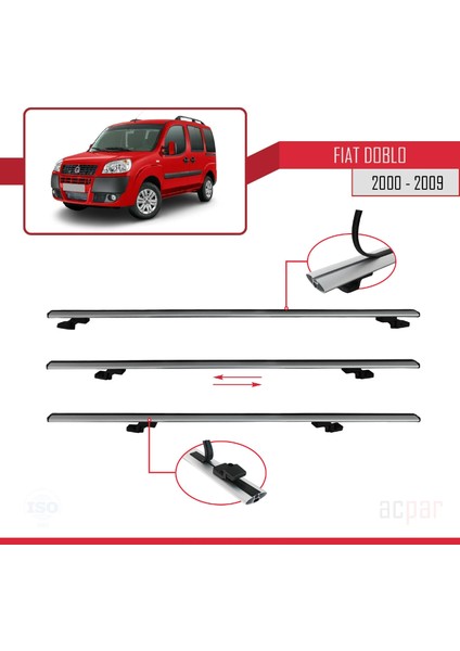 Fiat Doblo 2000-2009 Arası ile Uyumlu Basıc Model Ara Atkı Tavan Barı Gri 3 Adet