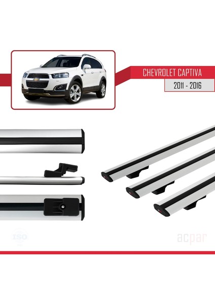 Chevrolet Captiva 2011-2015 Arası ile Uyumlu Basıc Model Ara Atkı Tavan Barı Gri 3 Adet