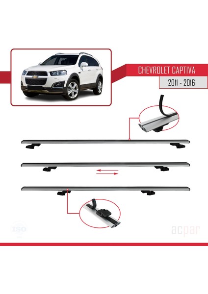 Chevrolet Captiva 2011-2015 Arası ile Uyumlu Basıc Model Ara Atkı Tavan Barı Gri 3 Adet