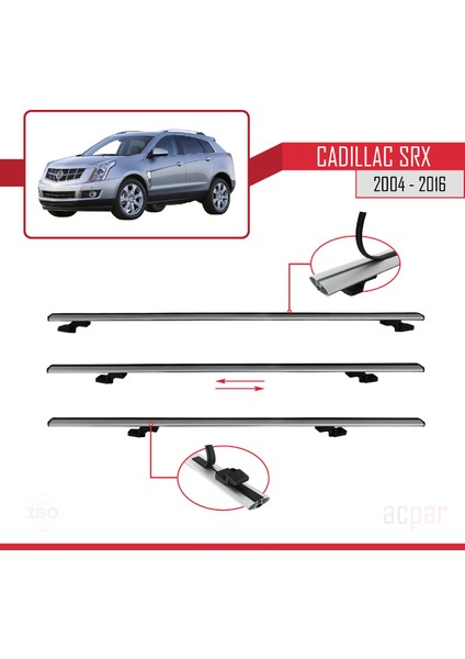 Cadillac Srx 2004-2016 Arası ile Uyumlu Basıc Model Ara Atkı Tavan Barı Gri 2 Adet