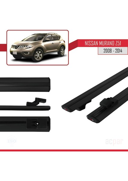 Nissan Murano 2 (Z51) 2008-2014 Arası ile Uyumlu Basıc Model Ara Atkı Tavan Barı Siyah 2 Adet