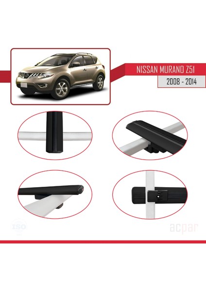 Nissan Murano 2 (Z51) 2008-2014 Arası ile Uyumlu Basıc Model Ara Atkı Tavan Barı Siyah 2 Adet
