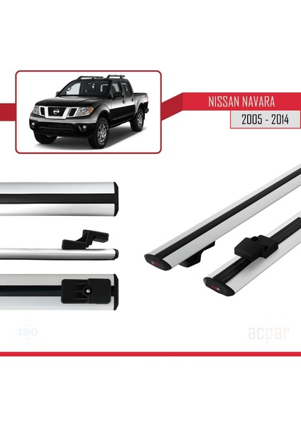 Nissan Navara 3 (D40) 2005-2014 Arası ile Uyumlu Basıc Model Ara Atkı Tavan Barı Gri 2 Adet modelleri