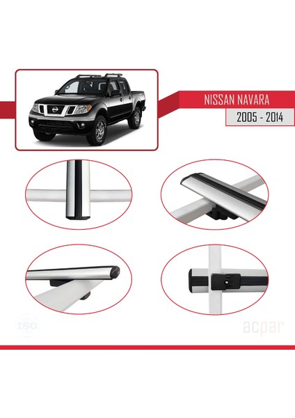 Nissan Navara 3 (D40) 2005-2014 Arası ile Uyumlu Basıc Model Ara Atkı Tavan Barı Gri 2 Adet fırsatları