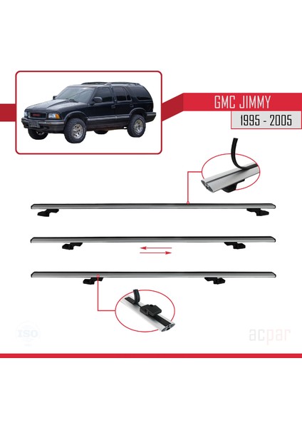 Gmc Jimmy 1995-2005 Arası ile Uyumlu Basıc Model Ara Atkı Tavan Barı Gri 3 Adet indirimleri