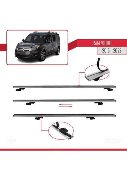 Ram V1000 2015-2022 Arası ile Uyumlu Basıc Model Ara Atkı Tavan Barı Gri 3 Adet