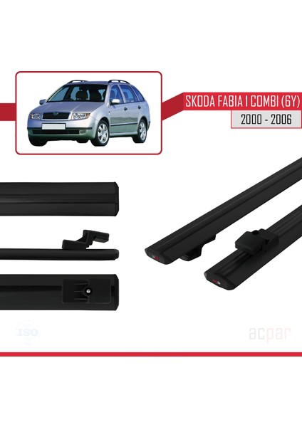 Skoda Fabia (6y) Combi 2000-2006 Arası ile Uyumlu Basıc Model Ara Atkı Tavan Barı Siyah 2 Adet