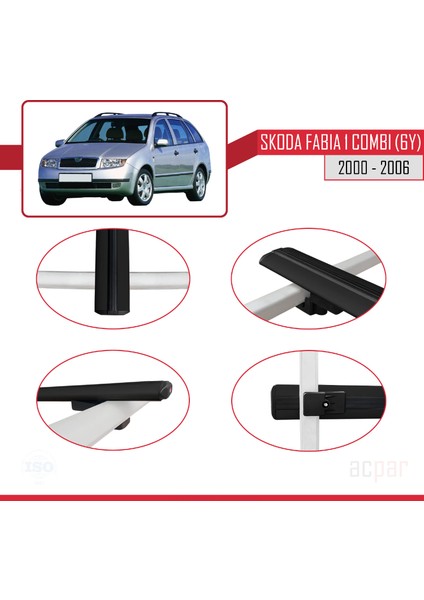 Skoda Fabia (6y) Combi 2000-2006 Arası ile Uyumlu Basıc Model Ara Atkı Tavan Barı Siyah 2 Adet