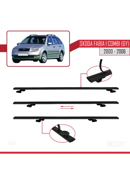 Skoda Fabia (6y) Combi 2000-2006 Arası ile Uyumlu Basıc Model Ara Atkı Tavan Barı Siyah 2 Adet