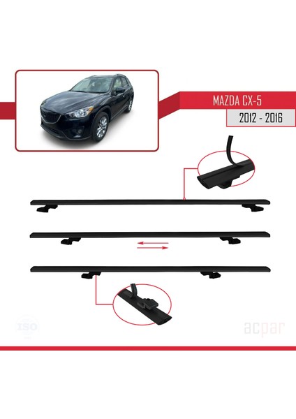 Mazda Cx-5 I (Ke) 2012-2016 Arası ile Uyumlu Basıc Model Ara Atkı Tavan Barı Siyah 3 Adet indirimleri