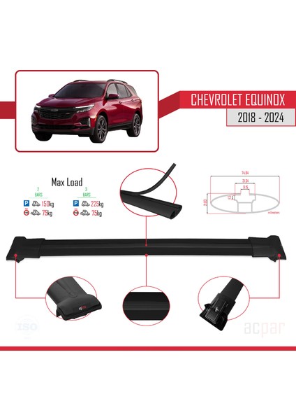 Chevrolet Equinox 2018-2024 Arası ile Uyumlu Fly Model Ara Atkı Tavan Barı Siyah 2 Adet fırsatları