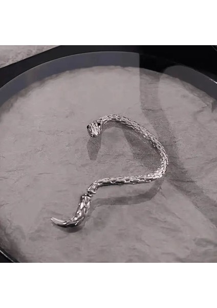 Medusa - Silver Yılan Kulak Üstü Silver Gümüş Renk Küpe (Sol Kulak Içindir)