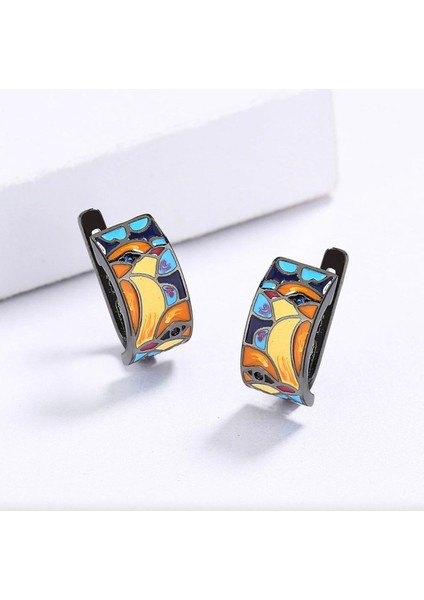 Glaze Bird El Yapımı Emaye 925 Ayar Gümüş Özel Tasarım Siyah Spinel Kuş Etnik Küpe modelleri