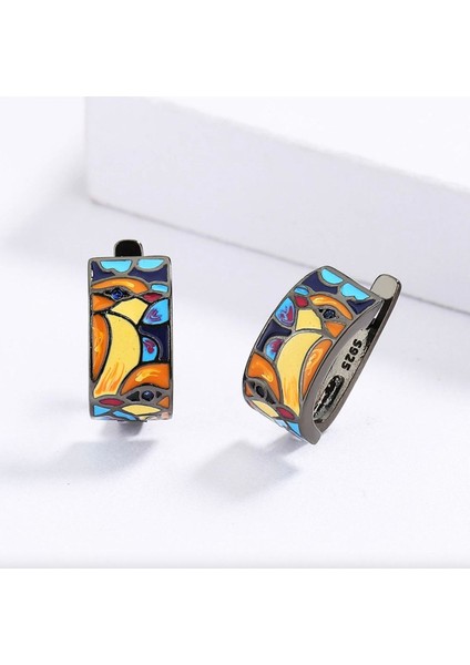 Glaze Bird El Yapımı Emaye 925 Ayar Gümüş Özel Tasarım Siyah Spinel Kuş Etnik Küpe fırsatları