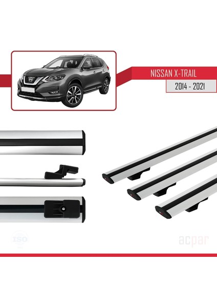 Nissan X-Trail 3 (T32) 2014-2021 Arası ile Uyumlu Basıc Model Ara Atkı Tavan Barı Gri 3 Adet modelleri