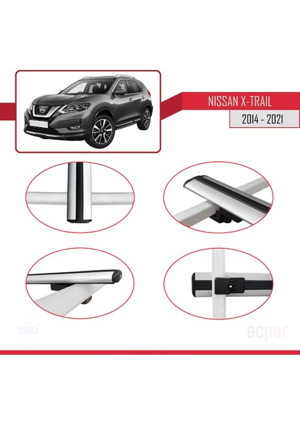 Nissan X-Trail 3 (T32) 2014-2021 Arası ile Uyumlu Basıc Model Ara Atkı Tavan Barı Gri 3 Adet fırsatları