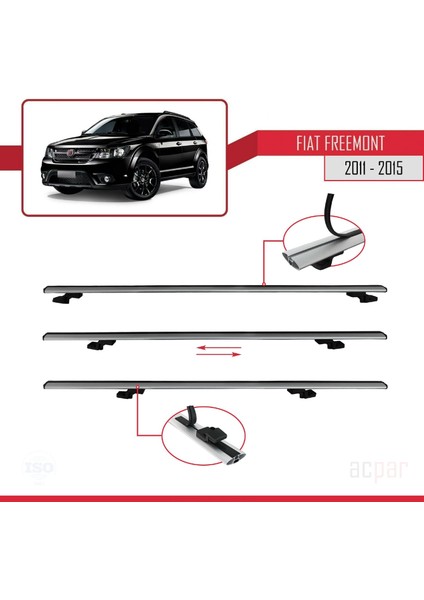 Fiat Freemont 2011-2015 Arası ile Uyumlu Basıc Model Ara Atkı Tavan Barı Gri 2 Adet