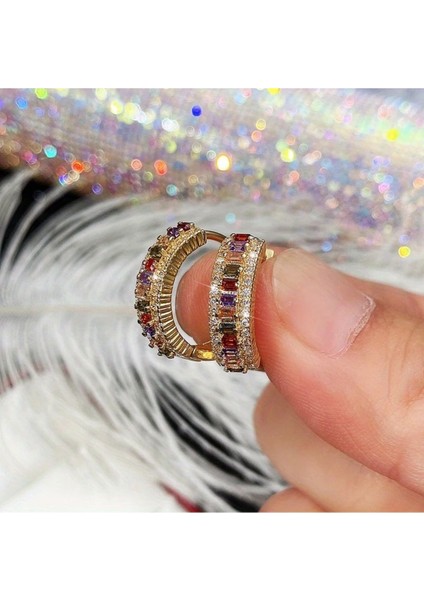 Glitz Gold - Renkli Zirkon Kristal Taşlı Özel Tasarım Şık Işıltılı Parıltılı Moda Hediye Gelin Küpe fırsatları