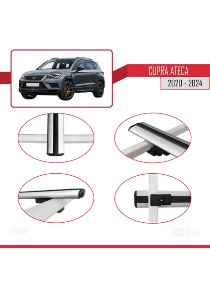 Cupra Ateca 2020-2024 Arası ile Uyumlu Basıc Modelara Atkı Tavan Barı Gri 3 Adet fırsatları
