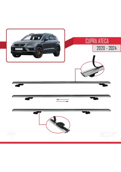 Cupra Ateca 2020-2024 Arası ile Uyumlu Basıc Modelara Atkı Tavan Barı Gri 3 Adet indirimleri