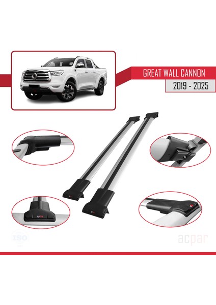 Great Wall Cannon 2019 ve Sonrası ile Uyumlu Fly Model Ara Atkı Tavan Barı Gri 2 Adet fırsatları