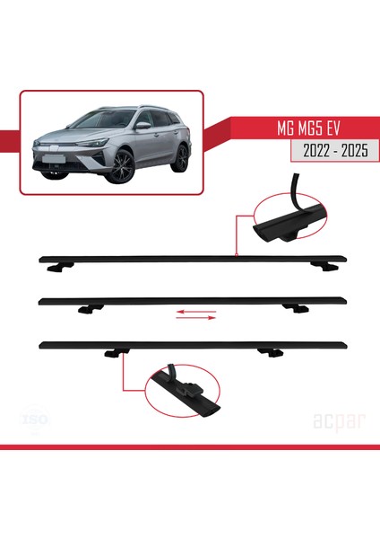 Mg 5 Ev 2022 ve Sonrası ile Uyumlu Basıc Model Ara Atkı Tavan Barı Siyah 2 Adet