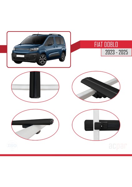 Fiat Doblo 3 2023 ve Sonrası ile Uyumlu Basıc Model Ara Atkı Tavan Barı Siyah 2 Adet indirimleri