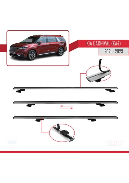 Kia Carnival 4 (Ka4) 2021-2023 Arası ile Uyumlu Basıc Model Ara Atkı Tavan Barı Gri 2 Adet indirimleri