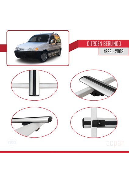 Citroen Berlingo (M49) 1996-2003 Arası ile Uyumlu Basıc Model Ara Atkı Tavan Barı Gri 3 Adet