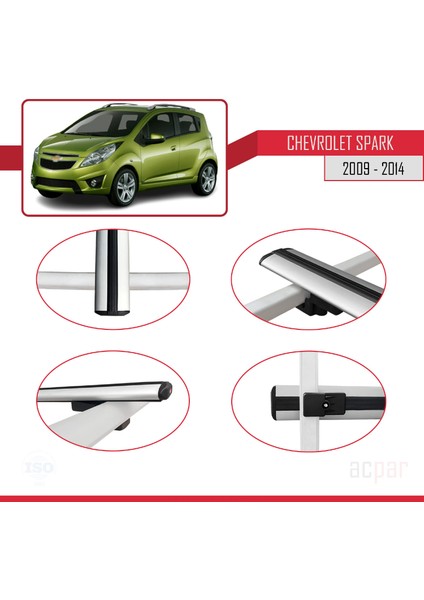 Chevrolet Spark (M300) 2009-2014 Arası ile Uyumlu Basıc Model Ara Atkı Tavan Barı Gri 2 Adet