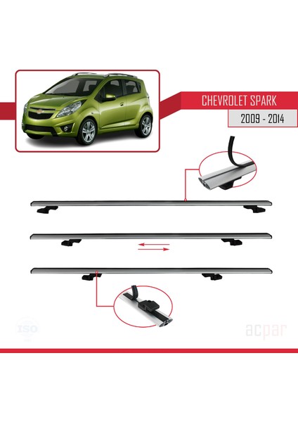 Chevrolet Spark (M300) 2009-2014 Arası ile Uyumlu Basıc Model Ara Atkı Tavan Barı Gri 2 Adet