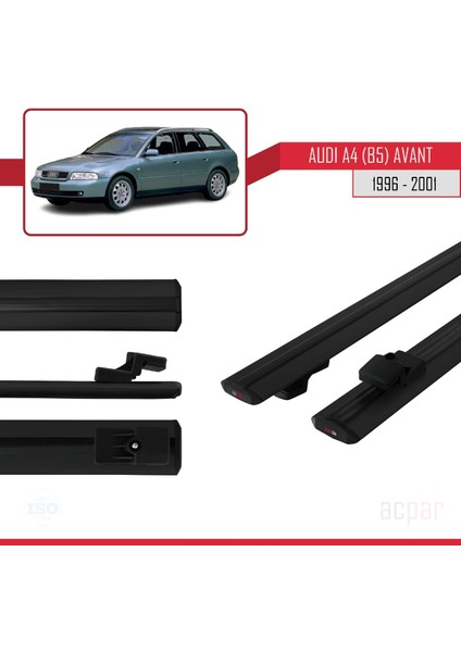 A4 (B5) Avant 1996-2001 Arası ile Uyumlu Basıc Model Ara Atkı Tavan Barı Siyah 2 Adet