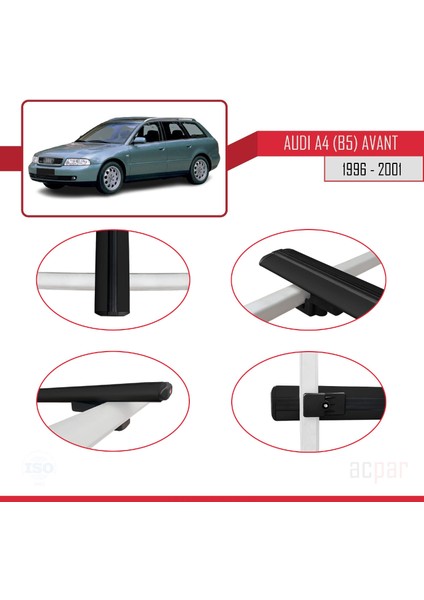 A4 (B5) Avant 1996-2001 Arası ile Uyumlu Basıc Model Ara Atkı Tavan Barı Siyah 2 Adet