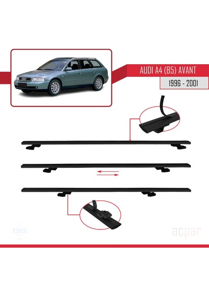 A4 (B5) Avant 1996-2001 Arası ile Uyumlu Basıc Model Ara Atkı Tavan Barı Siyah 2 Adet