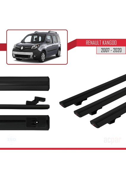 Renault Kangoo 2 (X61) 2007-2020 Arası ile Uyumlu Basıc Model Ara Atkı Tavan Barı Siyah 3 Adet