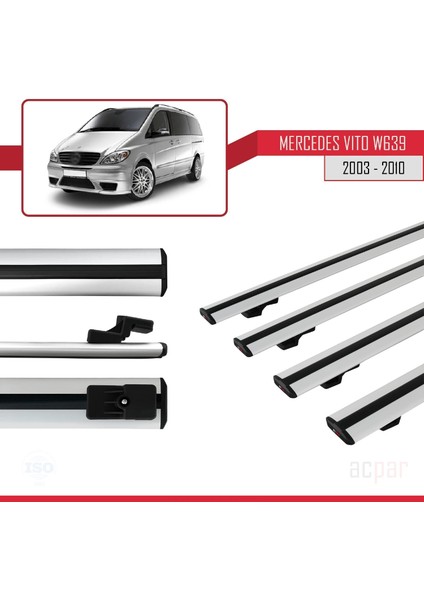 Mercedes Vito 2 (W639) Pre-Facelift 2003-2010 Arası ile Uyumlu Basıc Model Ara Atkı Tavan Barı Gri 4 Adet