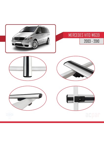 Mercedes Vito 2 (W639) Pre-Facelift 2003-2010 Arası ile Uyumlu Basıc Model Ara Atkı Tavan Barı Gri 4 Adet