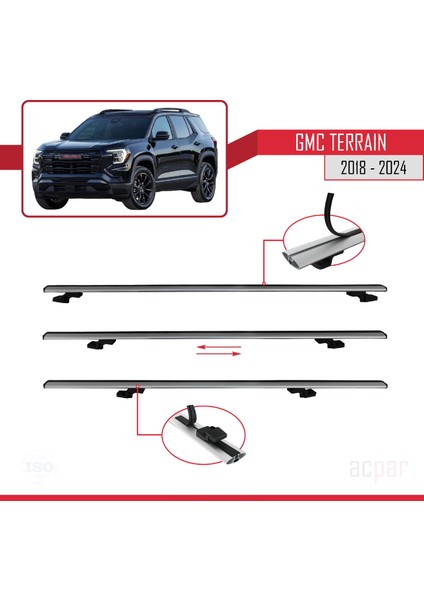 Gmc Terrain 2018-2024 Arası ile Uyumlu Basıc Model Ara Atkı Tavan Barı Gri 2 Adet