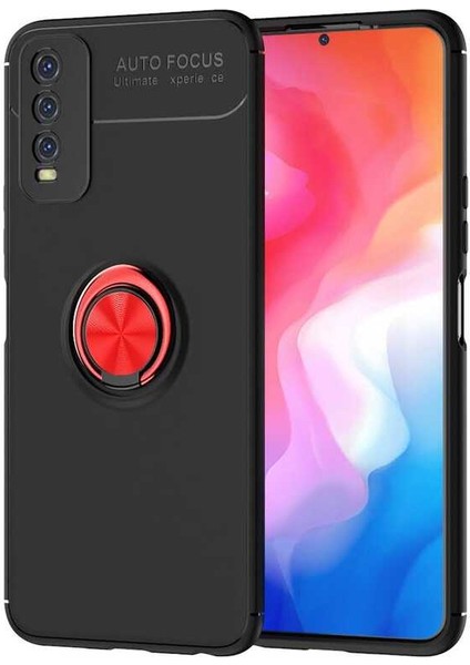 Vivo Y20 Kılıf Mbtm Ravel Silikon Kapak-Siyah-Kırmızı