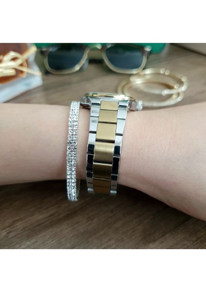 Gümüş-Gold Çelik Kordon,yeşil,su Geçirmez,küçük,taşlı Kadran, Klasik Kadın Kol Saati-1 fırsatları