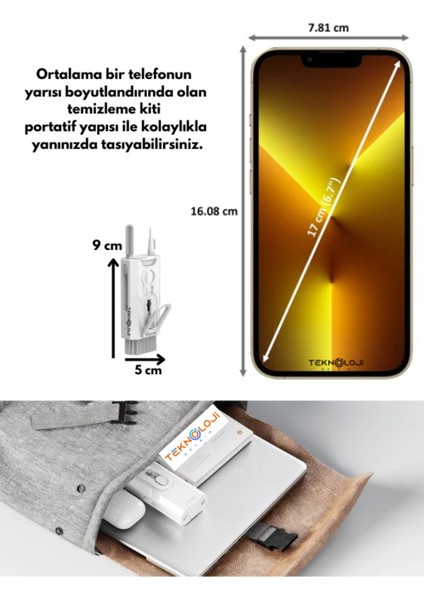 Temizleme Kiti 8in1 Sprey Depolu Mikrofiber Yüzeyli Kulaklık Telefon Tablet Klavye Temizleme Seti