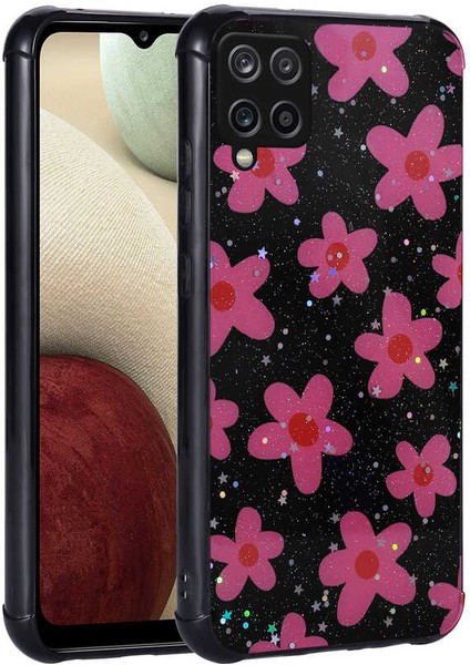 Galaxy M33 Kılıf Simli Desenli Kamera Korumalı Parlak Mbtm Popy Kapak-Çiçek