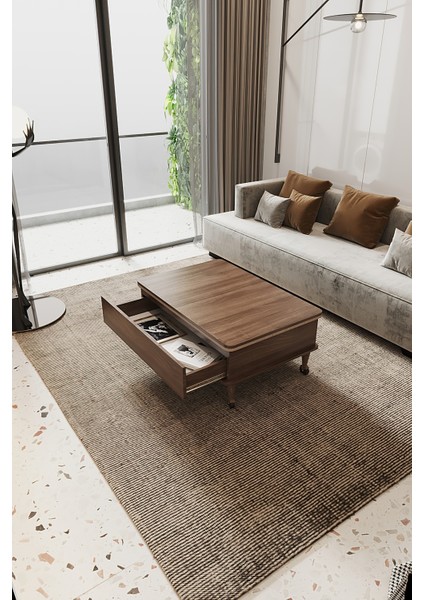 Nino Çekmeceli Akıllı Sehpa Tekerli Ayaklı Yemek Masası Çalışma Masası Ceviz Renk fiyatları