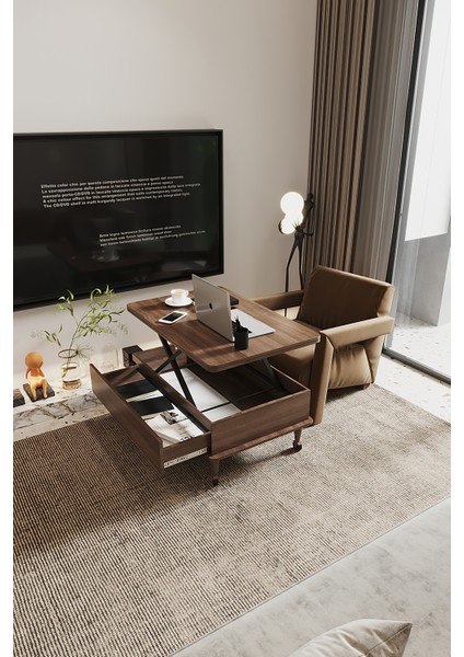 Nino Çekmeceli Akıllı Sehpa Tekerli Ayaklı Yemek Masası Çalışma Masası Ceviz Renk modelleri