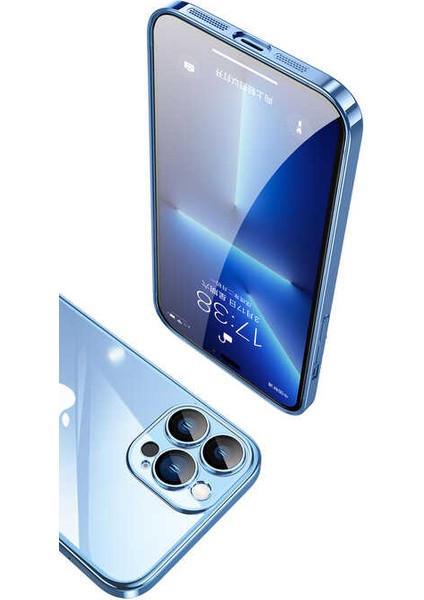 Apple iPhone 13 Pro Kılıf Sert Pc Renkli Çerçeveli Mbtm Riksos Kapak-Mavi fırsatları