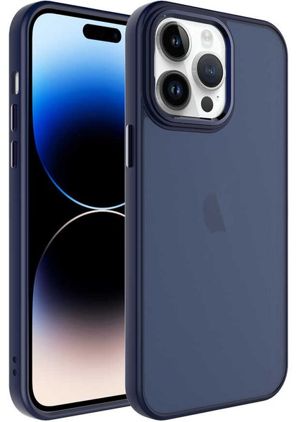 Apple iPhone 14 Pro Kılıf Buzlu Sert Pc Mbtm May Kapak-Lacivert