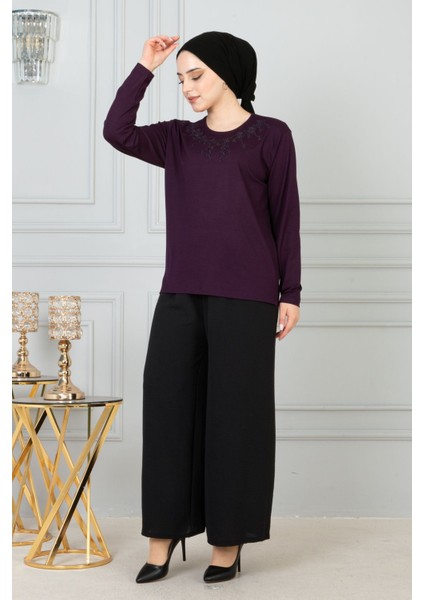 Kadın Mor Anne Penye Bluz Anneler Günü modelleri