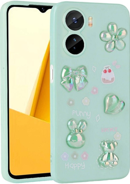 Vivo Y16 Kılıf Kabartma Figürlü Parlak Mbtm Toys Silikon Kapak-Açık Yeşil