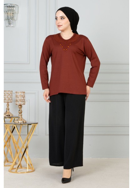 Kadın Turuncu Anne Penye Bluz Anneler Günü modelleri