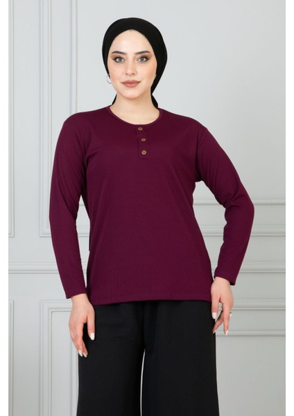 Kadın Anne Fitilli Uzun Kol Likralı Penye Bluz Anneler Günü modelleri